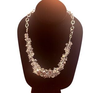 Vera Wang Silver Crystal Cluster Necklace